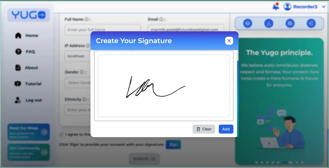 Visual for this record: A talking-head tool puts consent on the uploader by contract